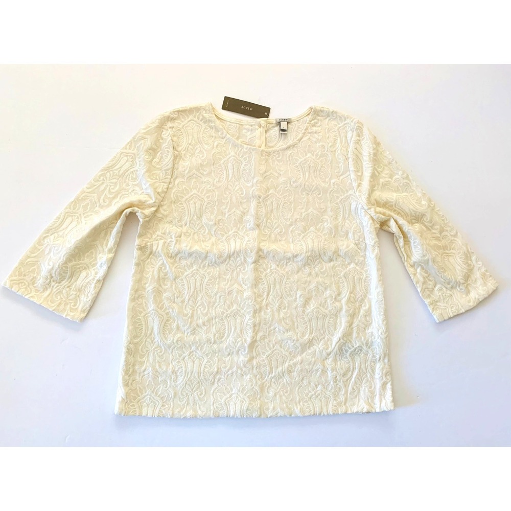 NWT J Crew Embroidered Ivory Cotton Blouse Top S XS 0 2 4 Textured Medallion